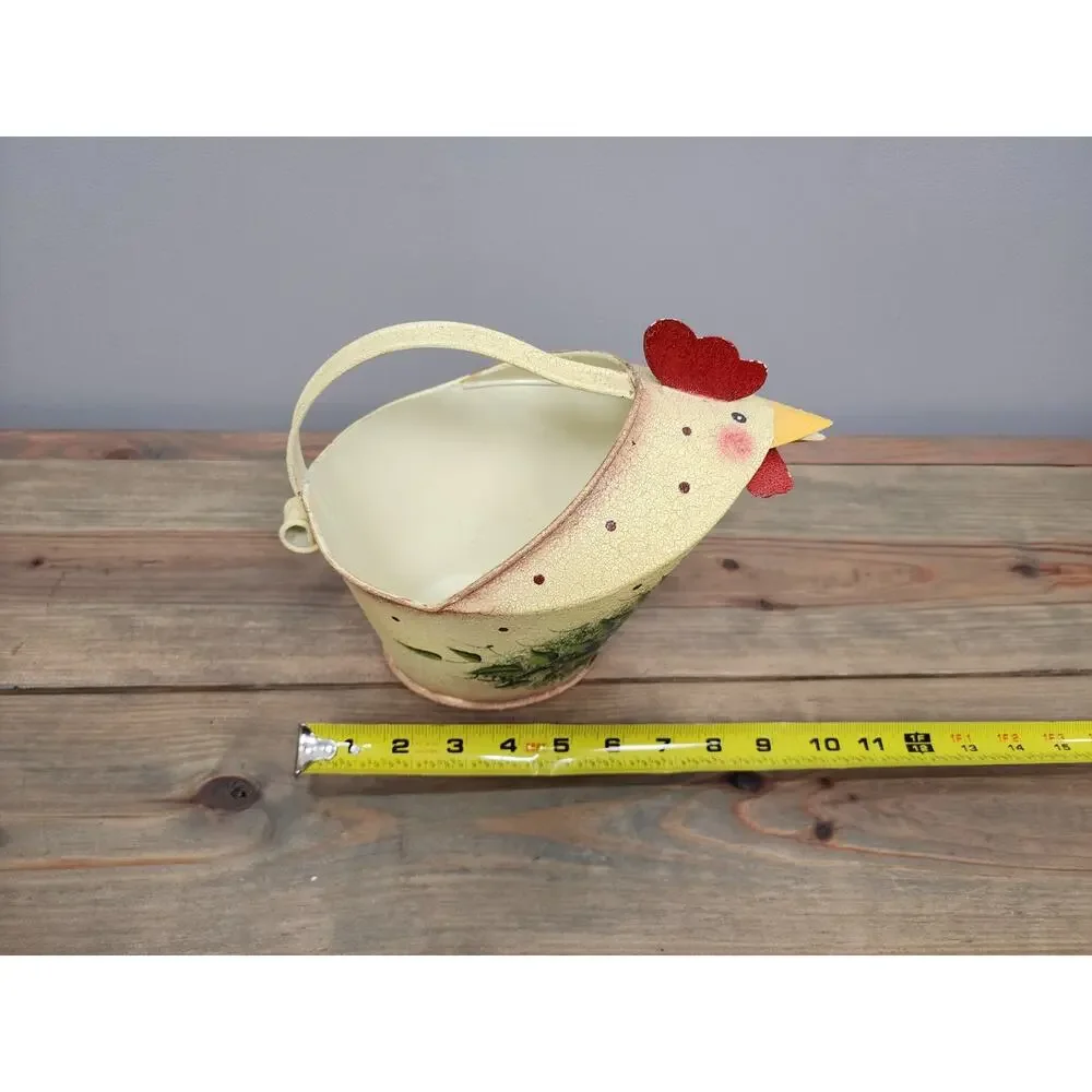 Rooster Tin Watering Pitcher Painted Sunflowers